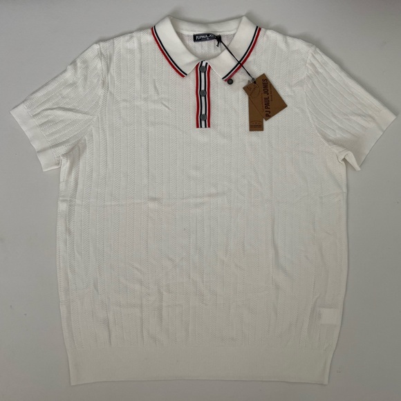 PJ PAUL JONES Mens Knitted Polo Shirts Short Sleeve Textured Pullover Golf Polo - Picture 4 of 9